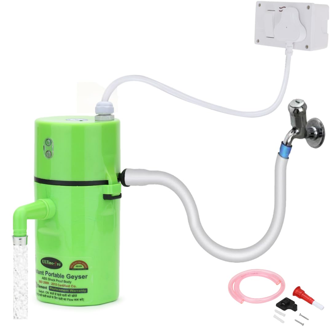 𝐈𝐍𝐃𝐈𝐀𝐒 𝐎𝐑𝐈𝐆𝐈𝐍𝐀𝐋 𝐀𝐮𝐭𝐨 Cut-Off [𝟐𝟎 𝐘𝐄𝐀𝐑 𝐖𝐀𝐑𝐑𝐀𝐍𝐓𝐘] Portable Instant Water Heater/Geyser for Kitchen, Bathroom, Saloon & Parlor, (Green)