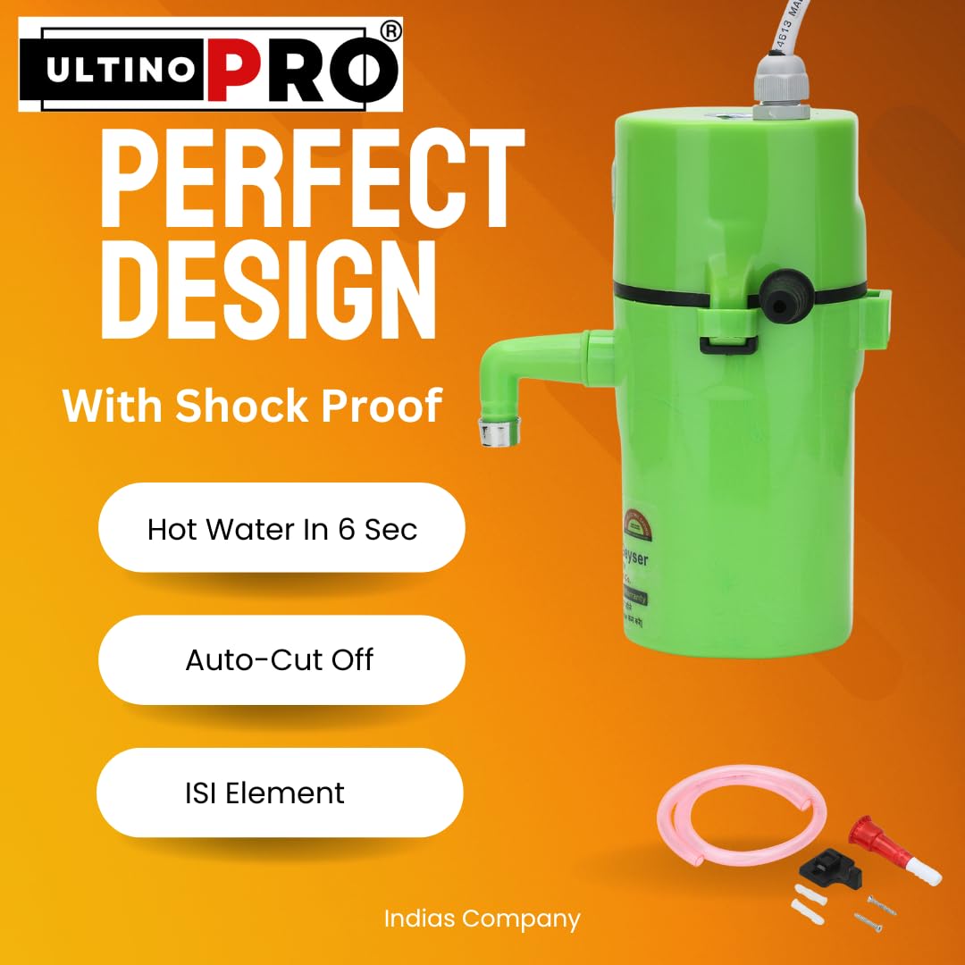 𝐈𝐍𝐃𝐈𝐀𝐒 𝐎𝐑𝐈𝐆𝐈𝐍𝐀𝐋 𝐀𝐮𝐭𝐨 Cut-Off [𝟐𝟎 𝐘𝐄𝐀𝐑 𝐖𝐀𝐑𝐑𝐀𝐍𝐓𝐘] Portable Instant Water Heater/Geyser for Kitchen, Bathroom, Saloon & Parlor, (Green)