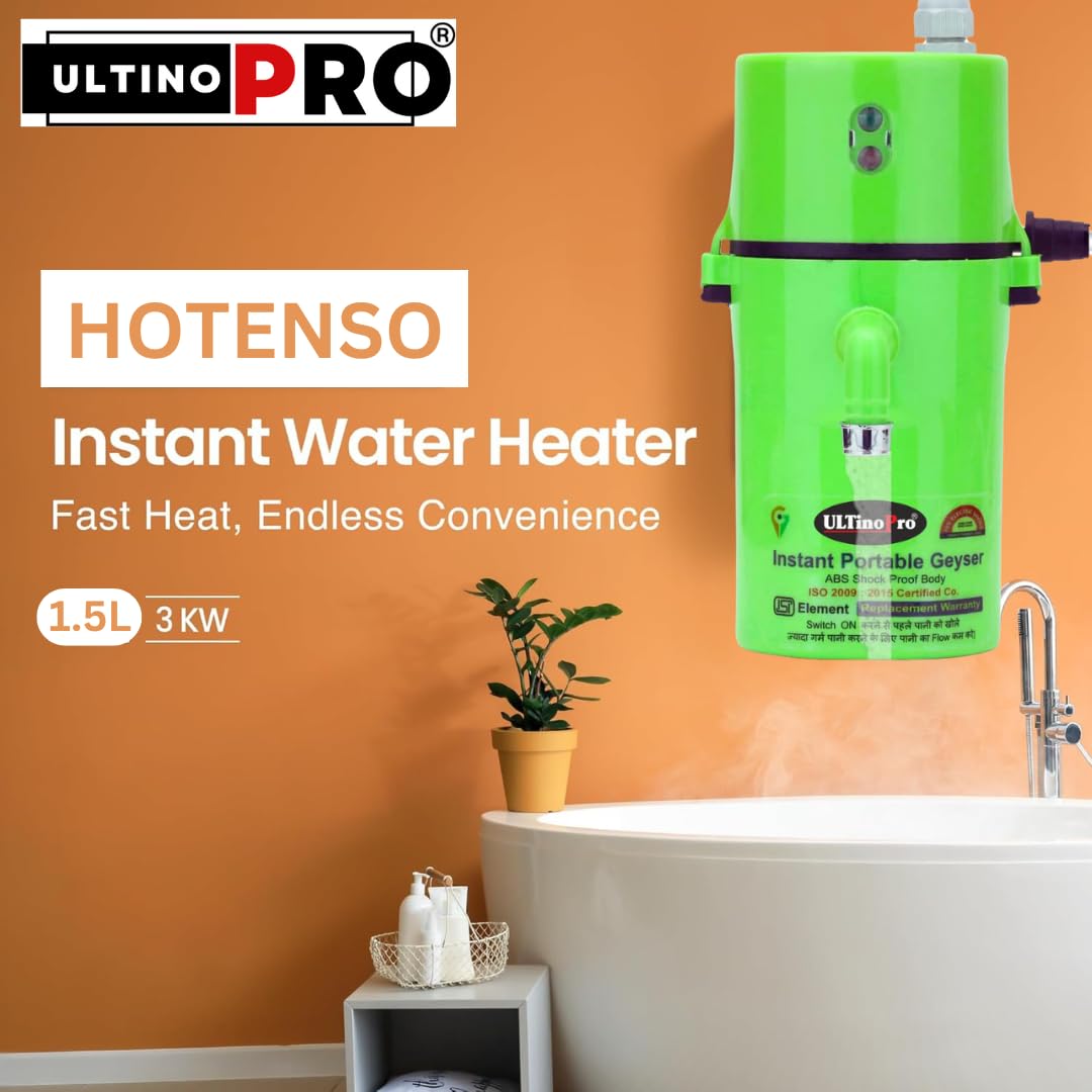 𝐈𝐍𝐃𝐈𝐀𝐒 𝐎𝐑𝐈𝐆𝐈𝐍𝐀𝐋 𝐀𝐮𝐭𝐨 Cut-Off [𝟐𝟎 𝐘𝐄𝐀𝐑 𝐖𝐀𝐑𝐑𝐀𝐍𝐓𝐘] Portable Instant Water Heater/Geyser for Kitchen, Bathroom, Saloon & Parlor, (Green)