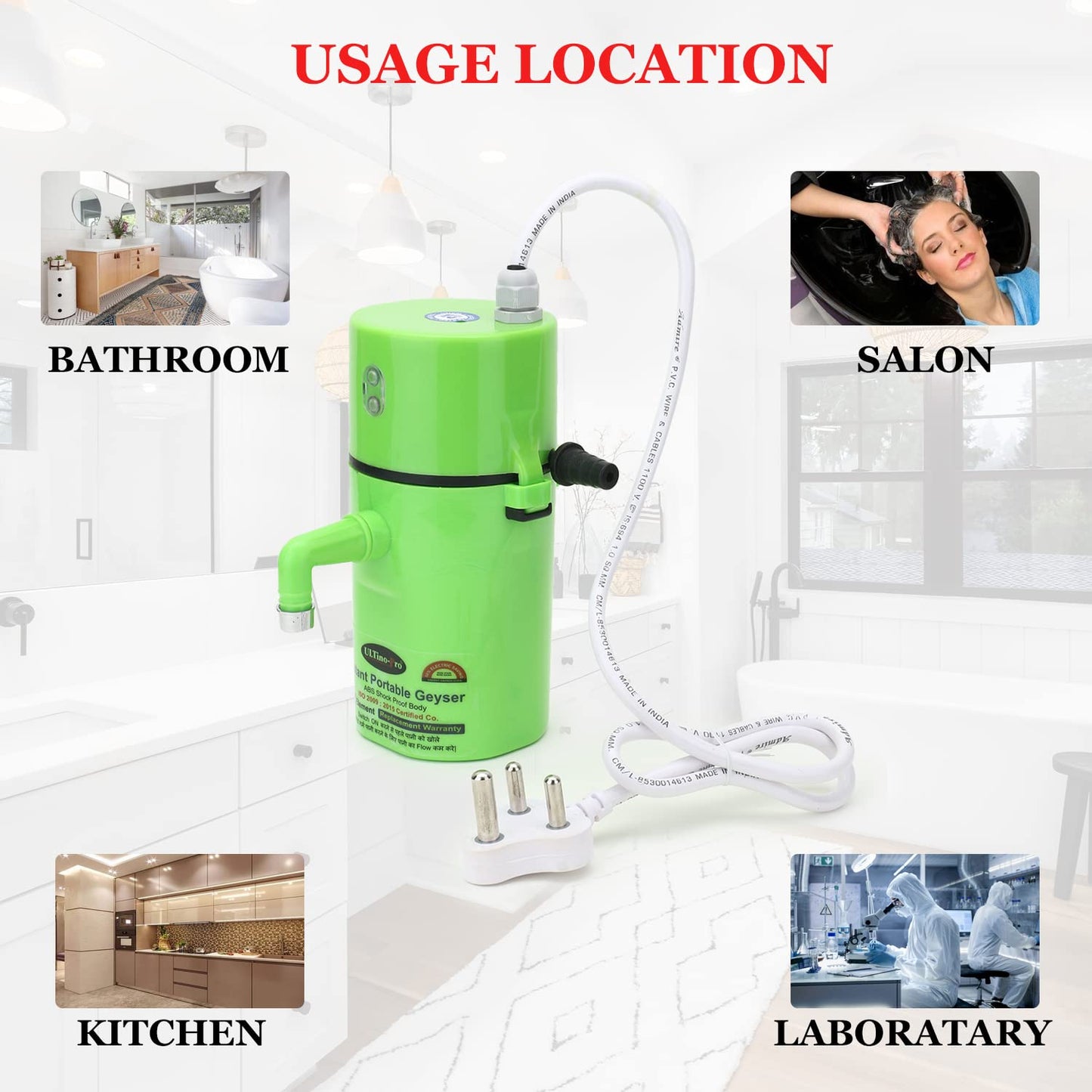 𝐈𝐍𝐃𝐈𝐀𝐒 𝐎𝐑𝐈𝐆𝐈𝐍𝐀𝐋 𝐀𝐮𝐭𝐨 Cut-Off [𝟐𝟎 𝐘𝐄𝐀𝐑 𝐖𝐀𝐑𝐑𝐀𝐍𝐓𝐘] Portable Instant Water Heater/Geyser for Kitchen, Bathroom, Saloon & Parlor, (Green)