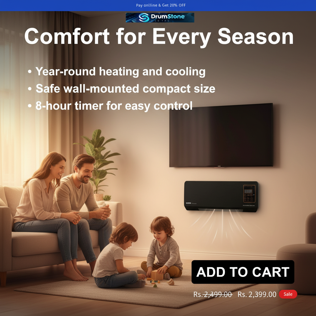 SAWON (3 YEAR  WARRANTY) Indoor Wall  Heater 1500W - Quiet Operation, 8H Timer, Air Conditioner Function, Perfect for Bedroom & Home Heating & Cooling Compact & Stylish