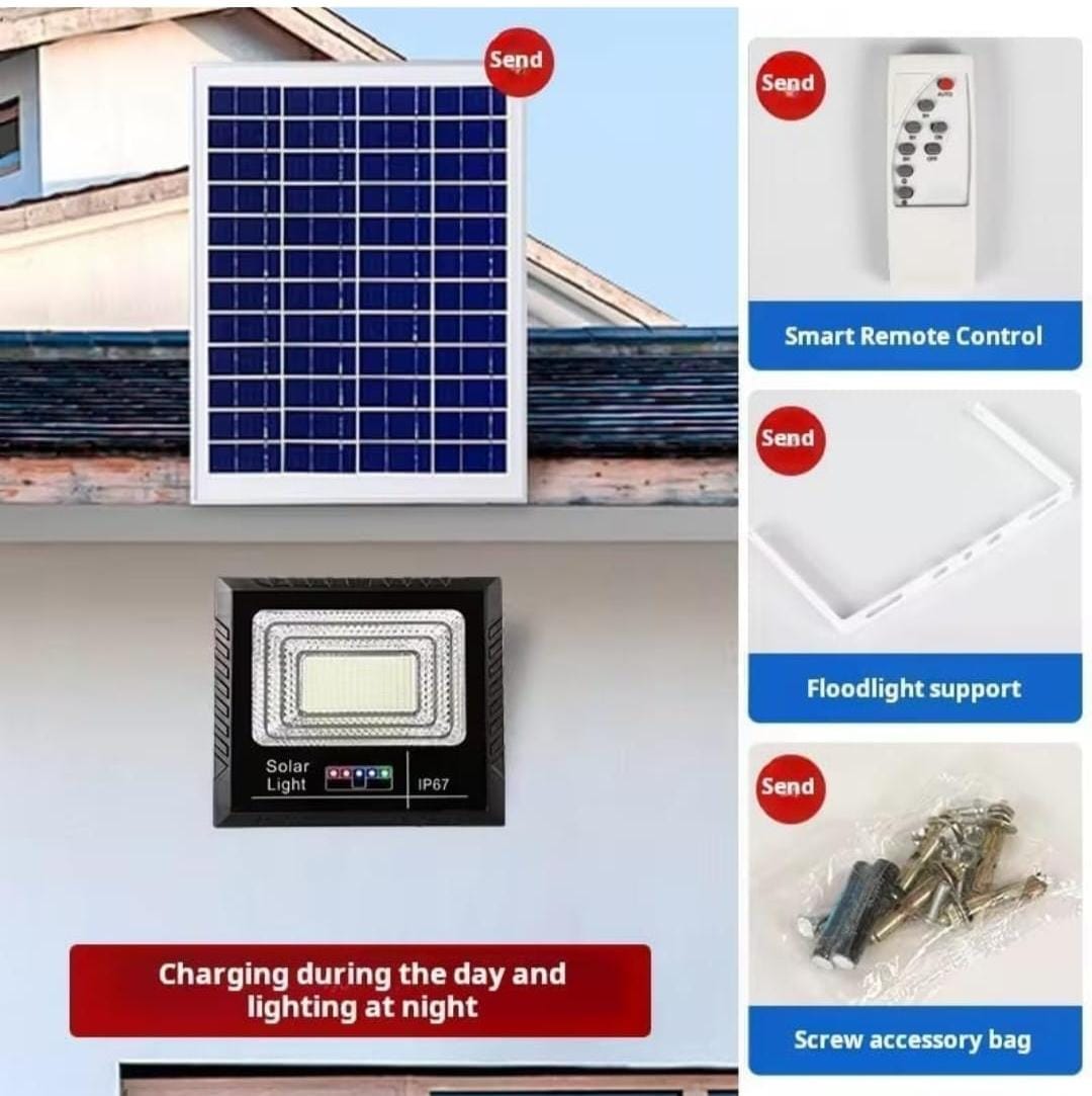 GlowBase Solar LED Flood Light, 150W, Outdoor Waterproof