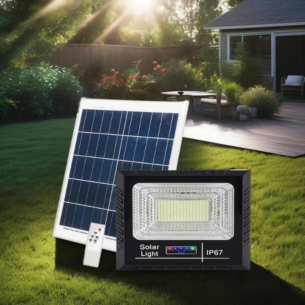 GlowBase Solar LED Flood Light, 150W, Outdoor Waterproof